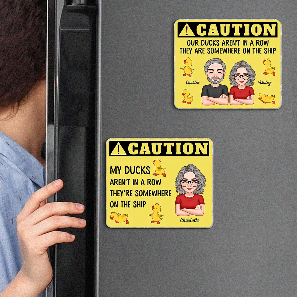 Funny Personalized Acrylic Magnet for Cruise Ship Door - Caution Our Ducks Aren't In A Row - Unique Gift for Travelers