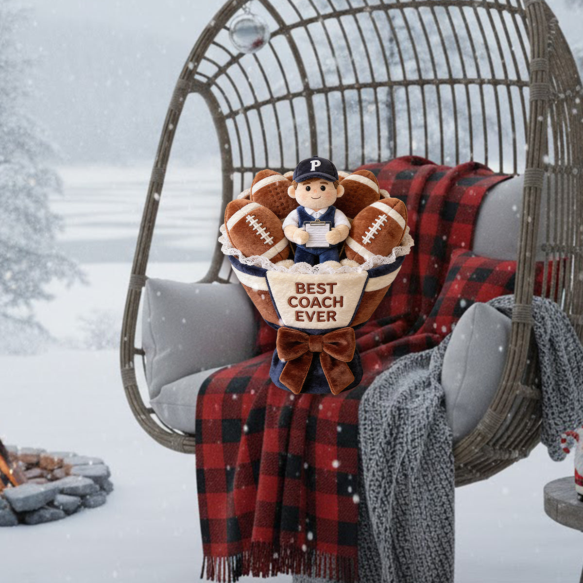 Love American Football Plush Bouquet - Personalized Football Premium Faux Fur Pillow