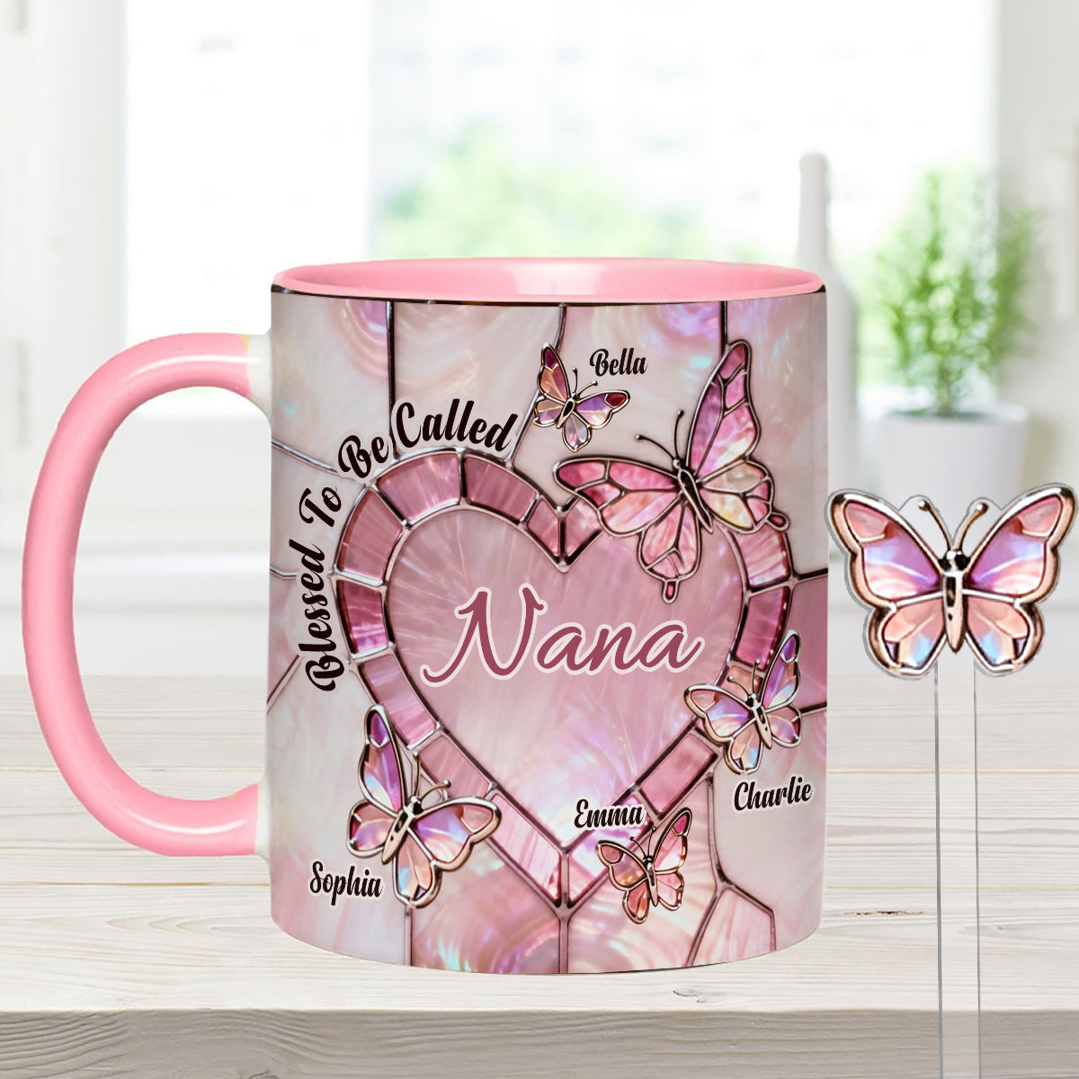 Blessed To Be Called Nana Mama Gigi Grandma - Personalized Grandma Set Accent Mug with Acrylic Stirrers