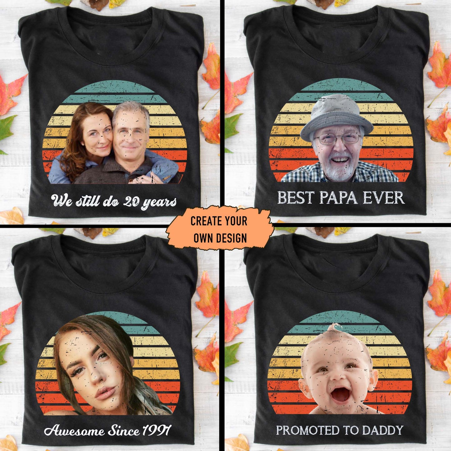 Custom Pet Portrait Classic Tee, Vintage Sunset Dog Design for Everyday Wear, Heartwarming Gift for Dog Moms & Dads
