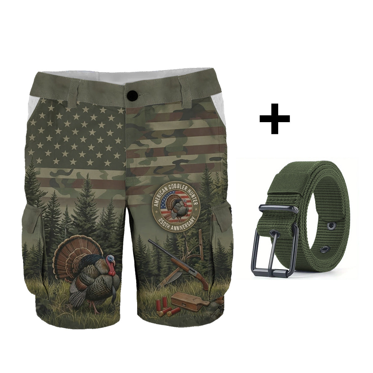 American Gobbler Hunter - Personalized Hunting Cargo Shorts With Belt