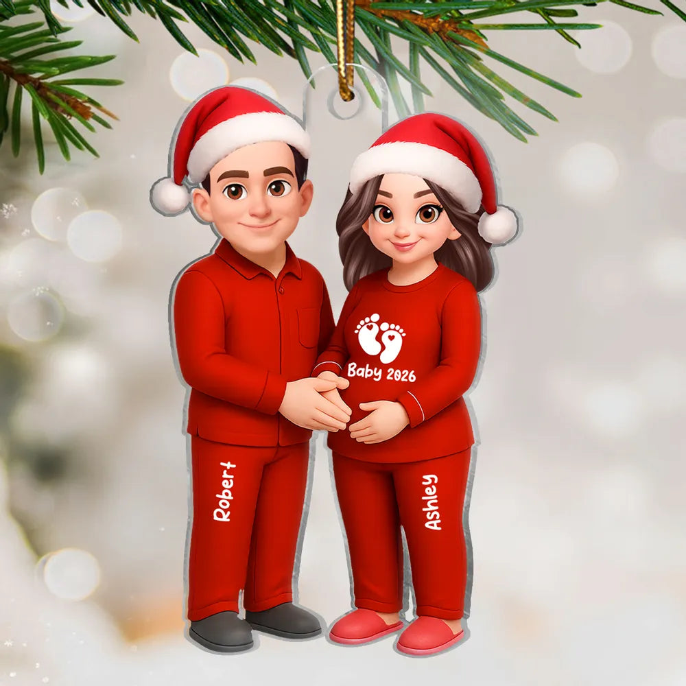 🎉 Ultimate Baby Reveal/Christmas Gift! Personalized Expecting Parents Ornament & Keychain | Custom Names, Skin/Hair Colors