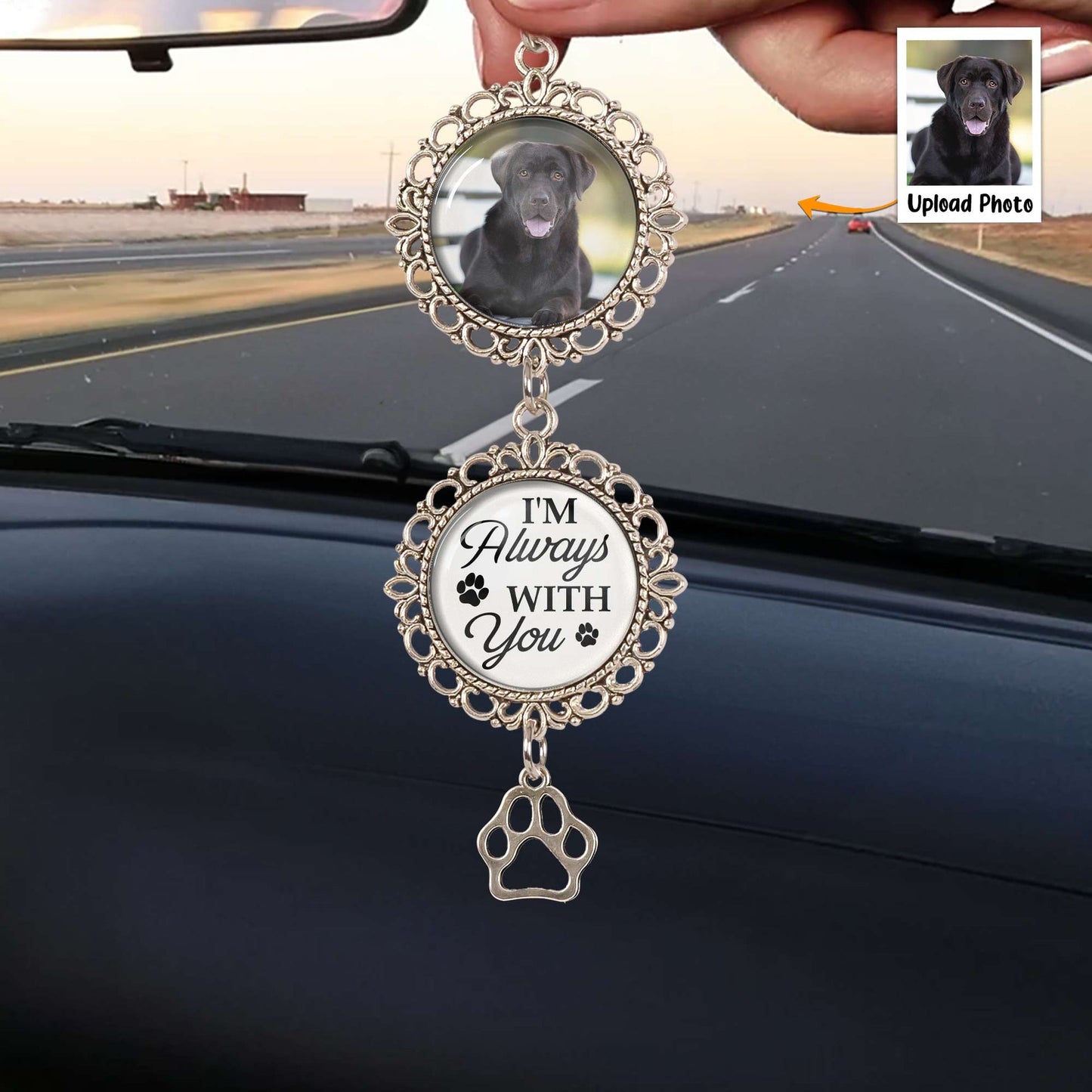 Metal Car Ornament with Pet Photo Frame – “I’m Always With You” Keepsake, Heartfelt Memorial Gift