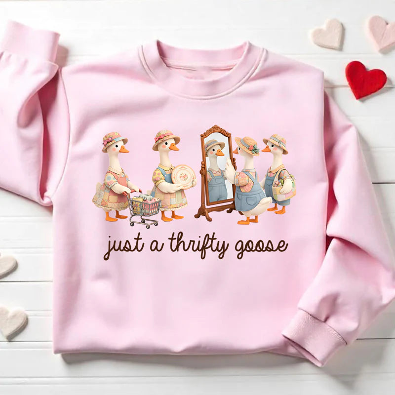 Personalized Just A Thrifty Goose Classic Tee, Cute Cartoon Goose Outfit Gift for Grandma or Mom