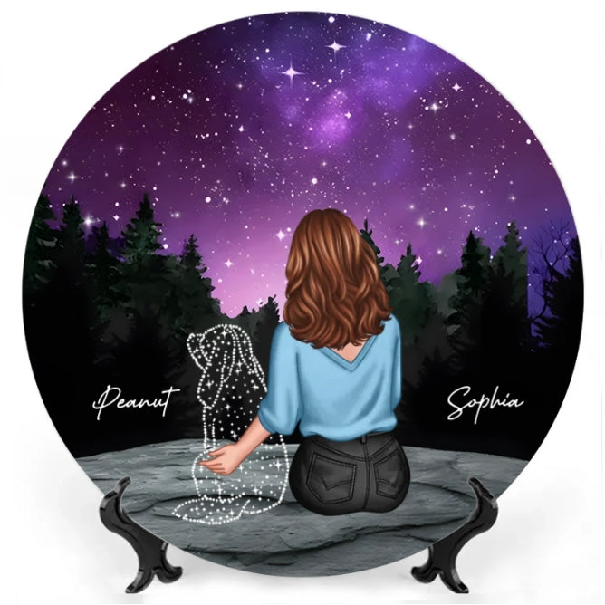 Personalized Ornament, Plaque, Keychain, Pillow, Sign, Lamp - Custom Memorial Gift for Pet Lovers - Starry Night with Dog and Owner