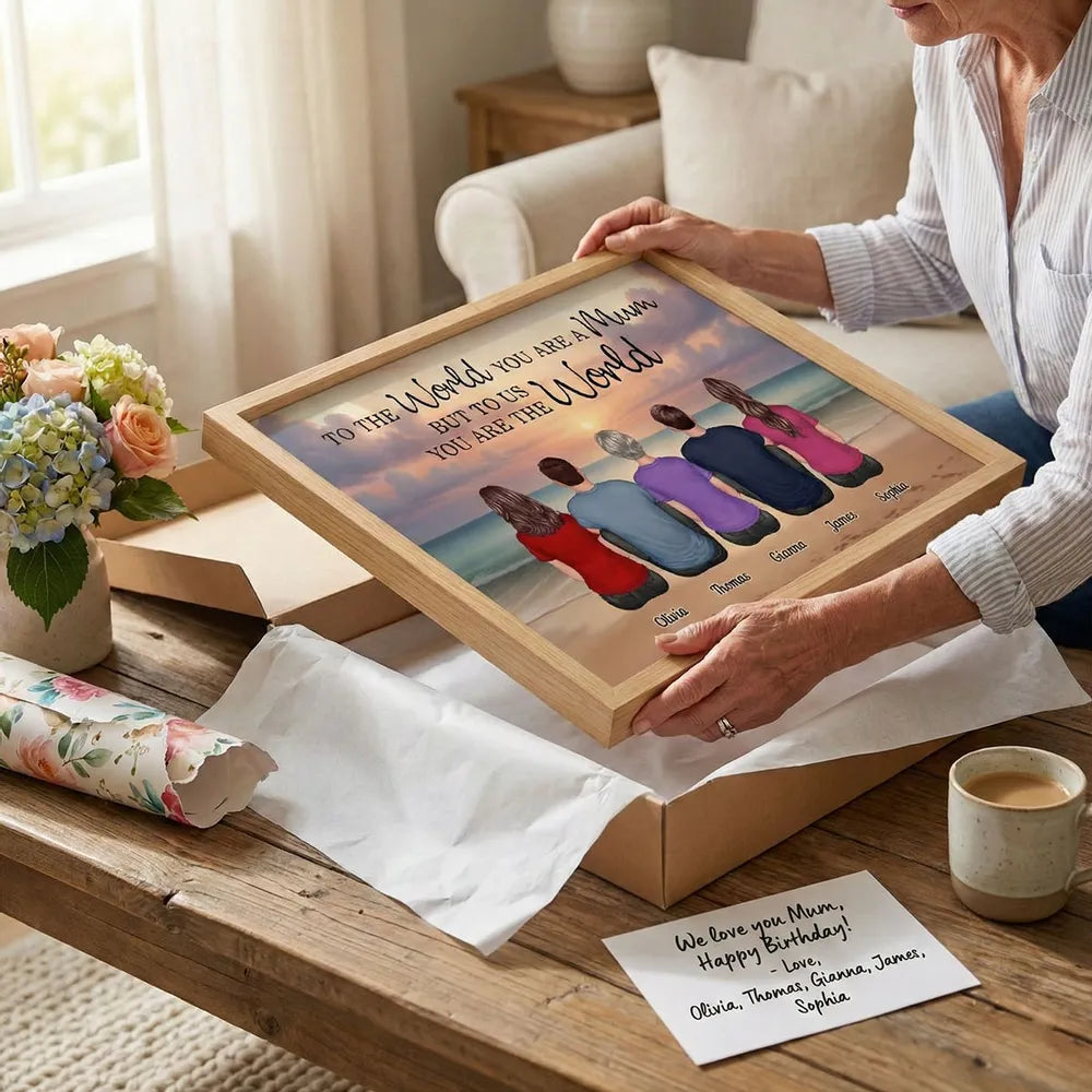 To The World You Are A Mum Poster, Personalized Beach Sunset Family Keepsake, Heartwarming Wall Decor Gift for Mom