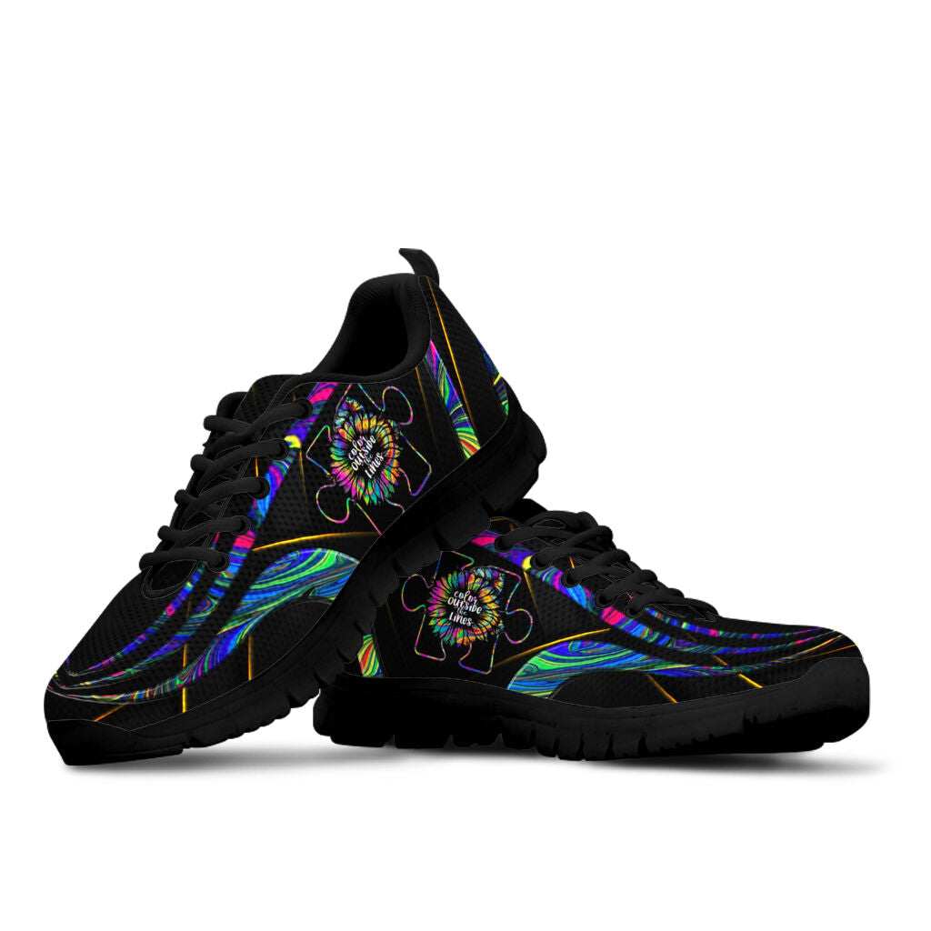 Color Outside The Line Leather Pattern Print Autism Awareness Sneakers 0622