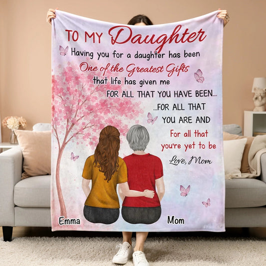 Personalized Daughter and Mom Fleece Blanket, Custom Greatest Gifts Quote, Cozy Unique Gift for Daughter