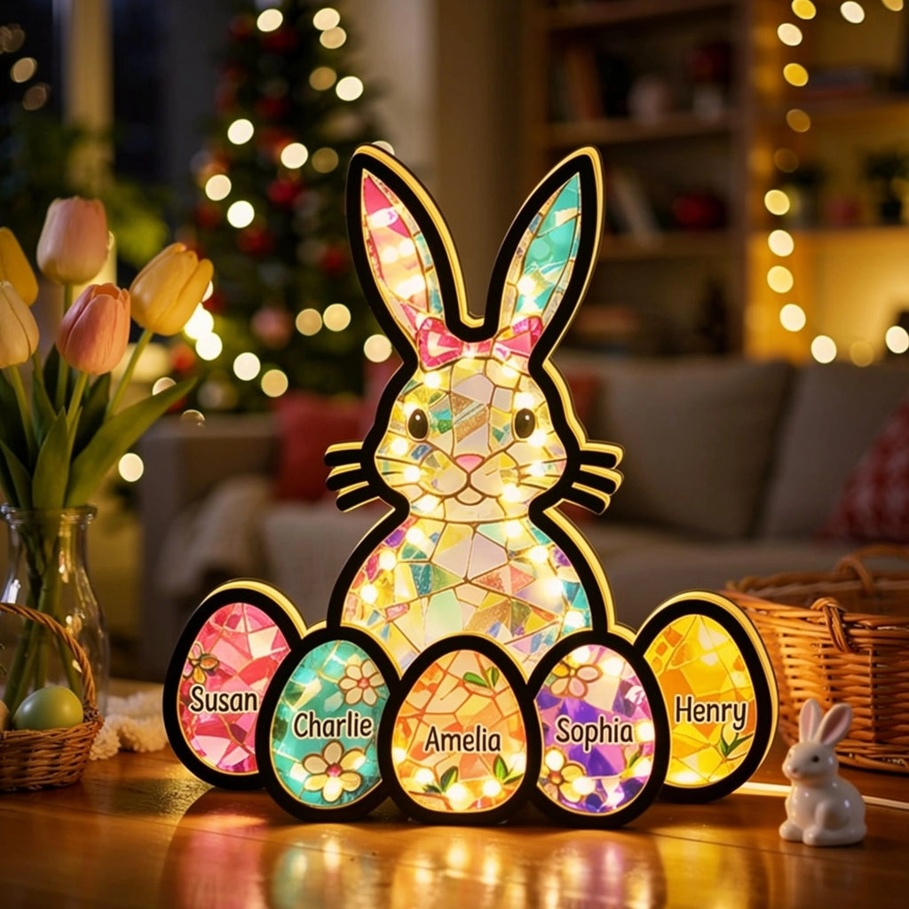 Wooden Acrylic Suncatcher Night Light Mosaic Bunny for Grandma - Personalized Easter Decor That Glows as a Unique Gift