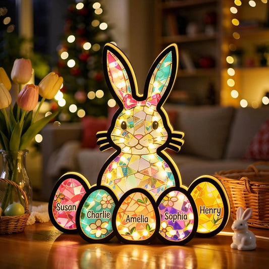 Wooden Acrylic Suncatcher Night Light Mosaic Bunny for Grandma - Personalized Easter Decor That Glows as a Unique Gift