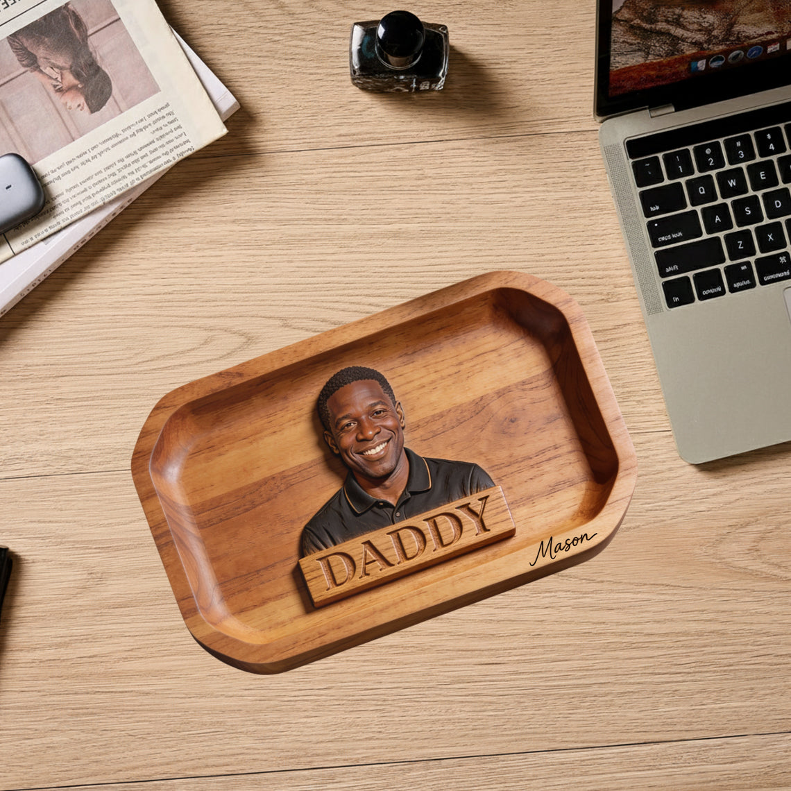 Dad Papa Everything Tray — From Real Photo - Personalized Father Catch-All Tray