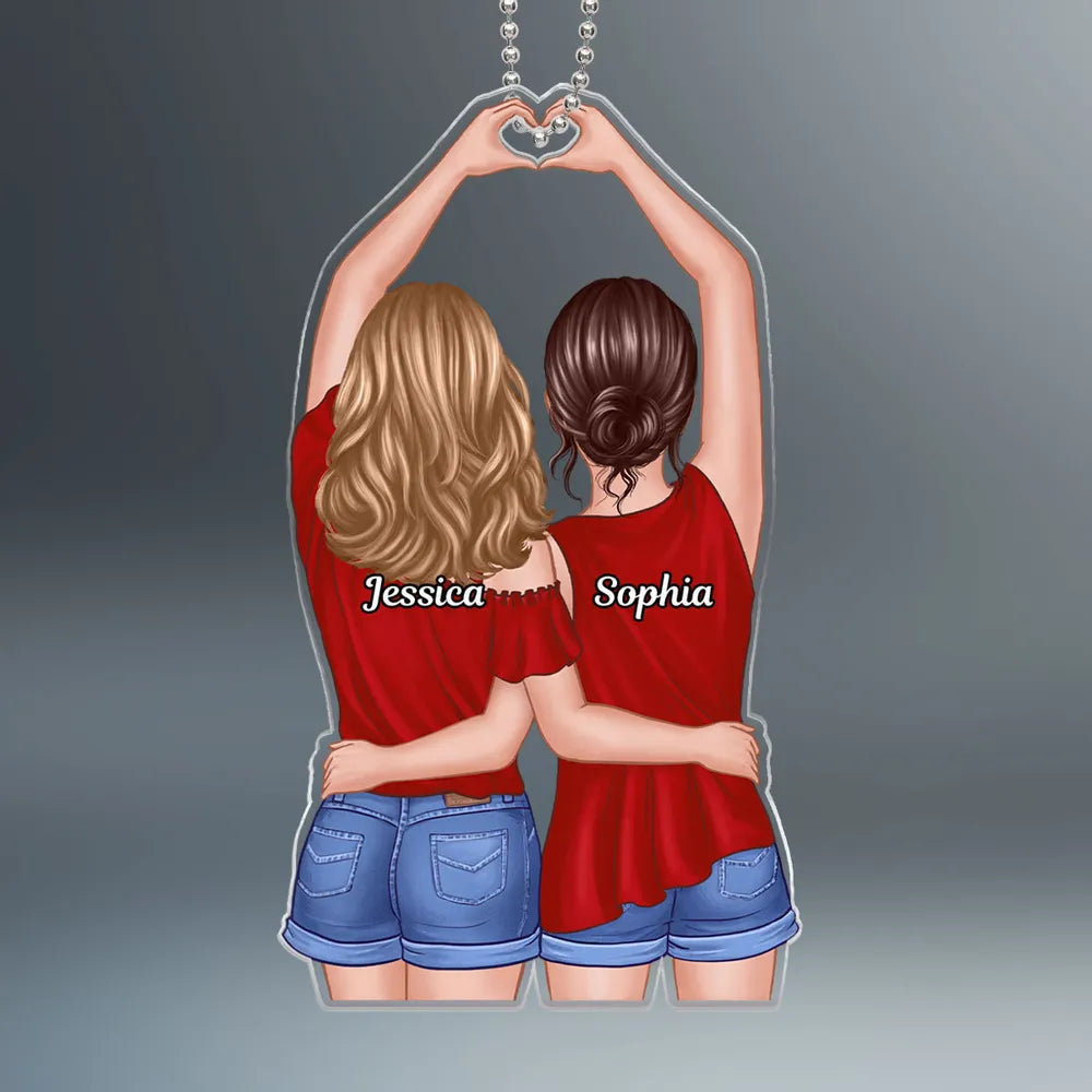 Acrylic Ornament with Sister Back View and Heart Design, High Clarity, Heartwarming Gift for Sisters