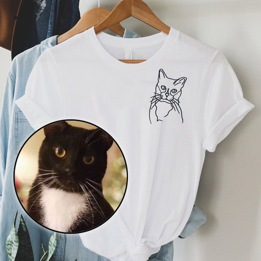 Custom Line Art - Personalized Cat Embroidered T-shirt