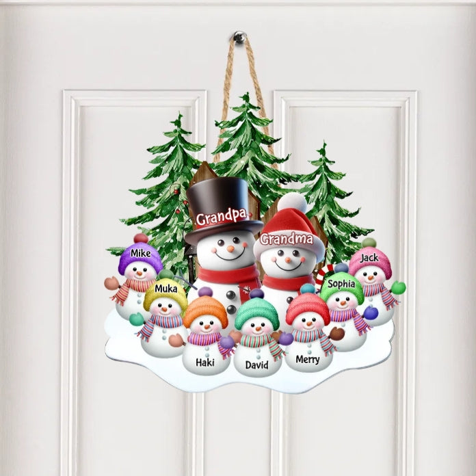 Personalized Snowman Family Ornament, Sticker, and Sign - Perfect Gift for Grandparents, Custom Names Holiday Decoration