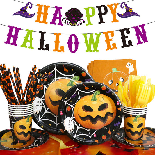 Happy Halloween - Halloween Pumpkin Disposable Dinnerware Set
