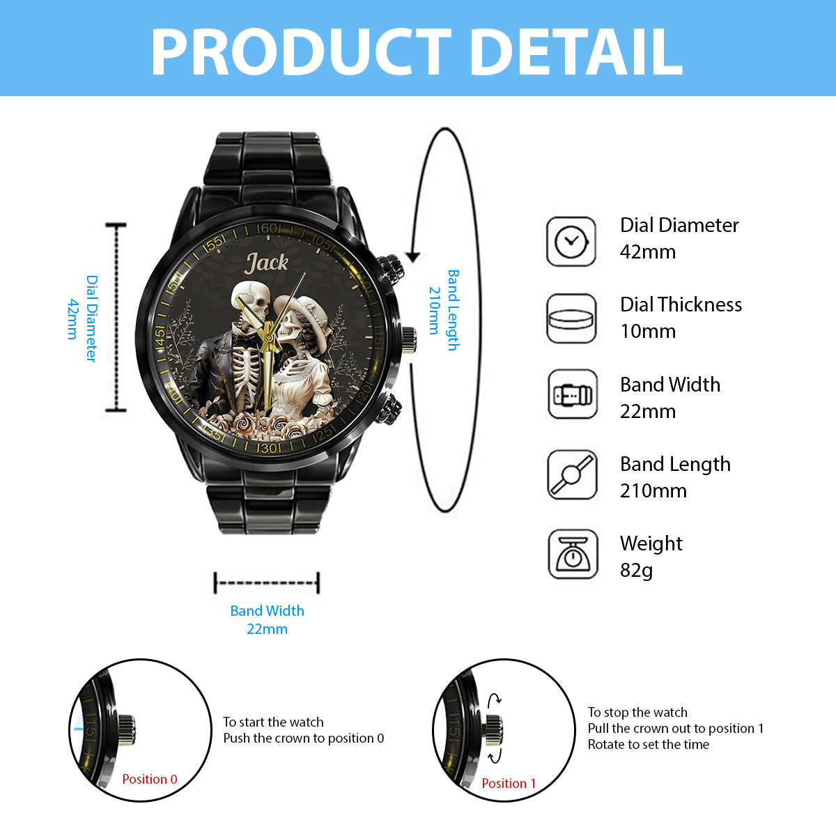 Couple Skull Watch Set With Case - Personalized Couple Hand Watch