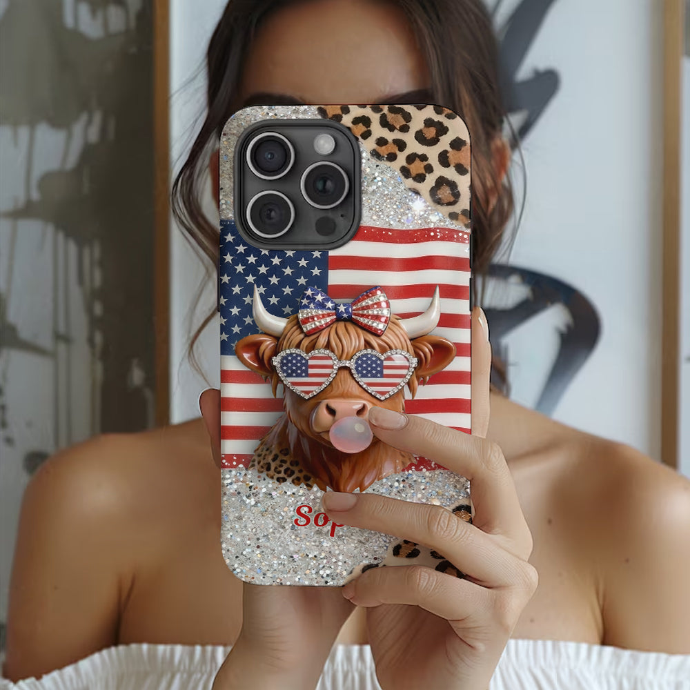 Highland Cow Patriotic - Personalized Highland Cow Full Print Phone Case & Phone Grip