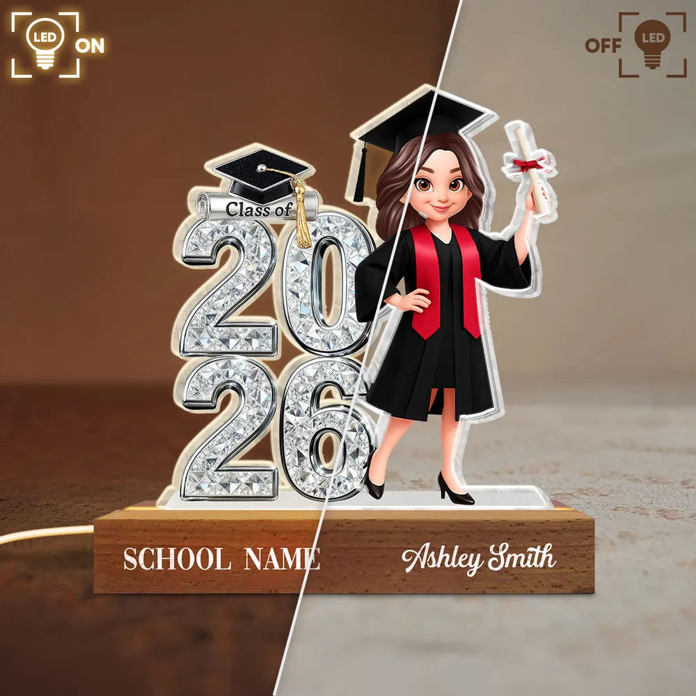 Class of Graduation Block LED Light Plaque, Personalized Keepsake With Warm Glow for Bedroom or Desk, Thoughtful Gift for Grad