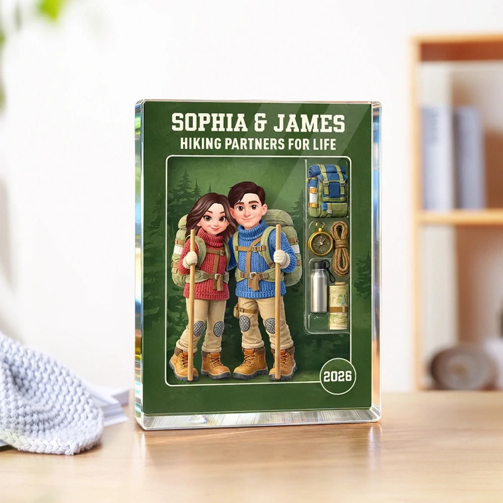 Personalized Rectangle Acrylic Block Plaque Hiking Couple Keepsake for Desk Decor - Unique Gift for Him or Her