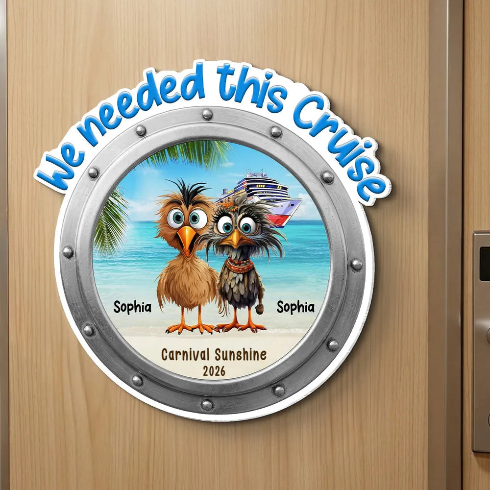 Acrylic Magnet Personalized Cruise Door Magnet with Funny Whimsical Bird Couple Ocean Scene Sweet Trip Memory Unique Gift