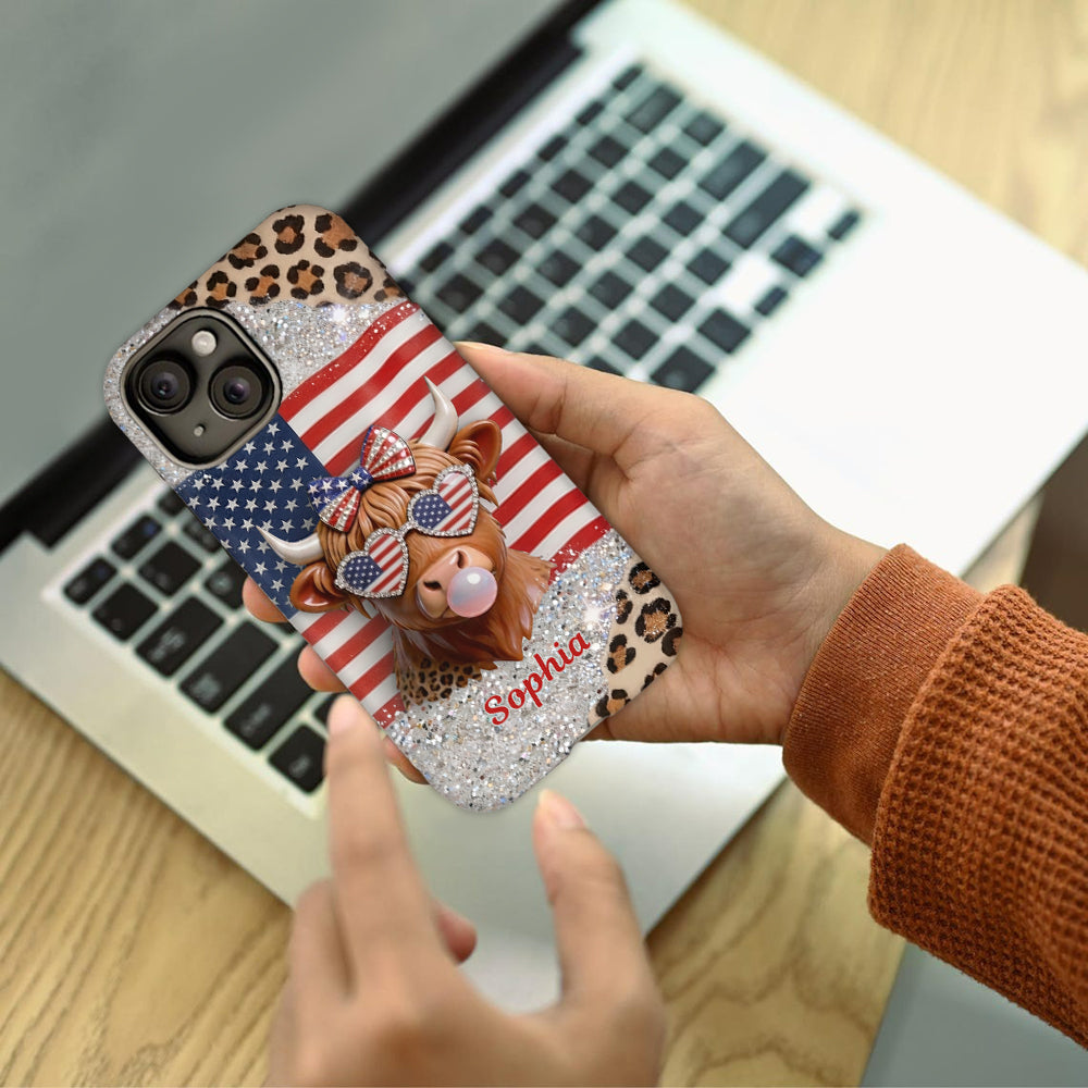 Highland Cow Patriotic - Personalized Highland Cow Full Print Phone Case & Phone Grip