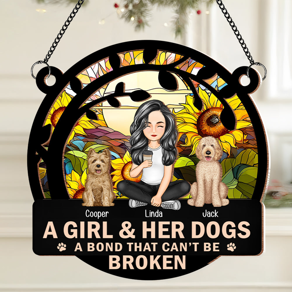 Personalized Wood and Acrylic Layered Ornament – A Girl & Her Dog, Custom Design with Starry Background and Pet Details, Sentimental Gift for Pet Lovers and Dog Moms, Perfect for Home Decor
