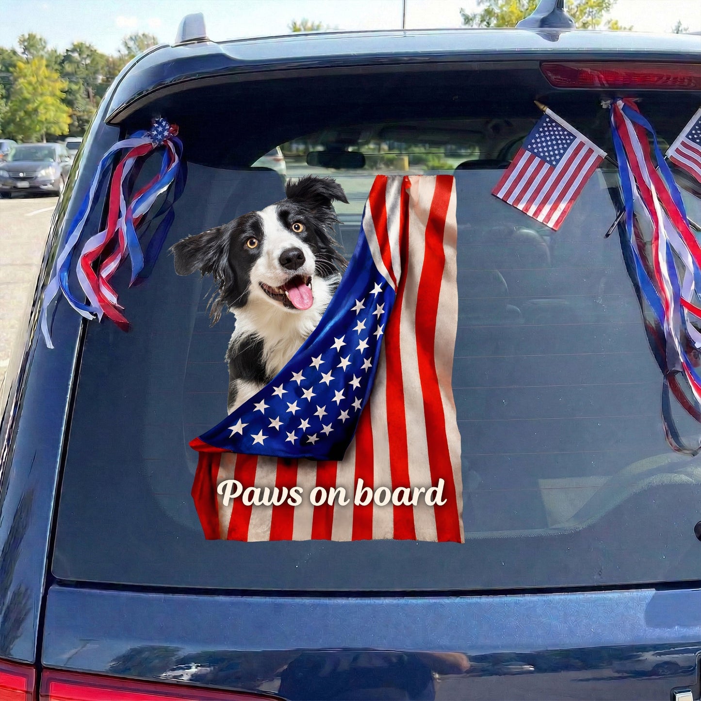 Personalized Dog Car Sticker Decal, Paws on Board Flag Design for Window Decor, Unique Gift for Dog Lovers