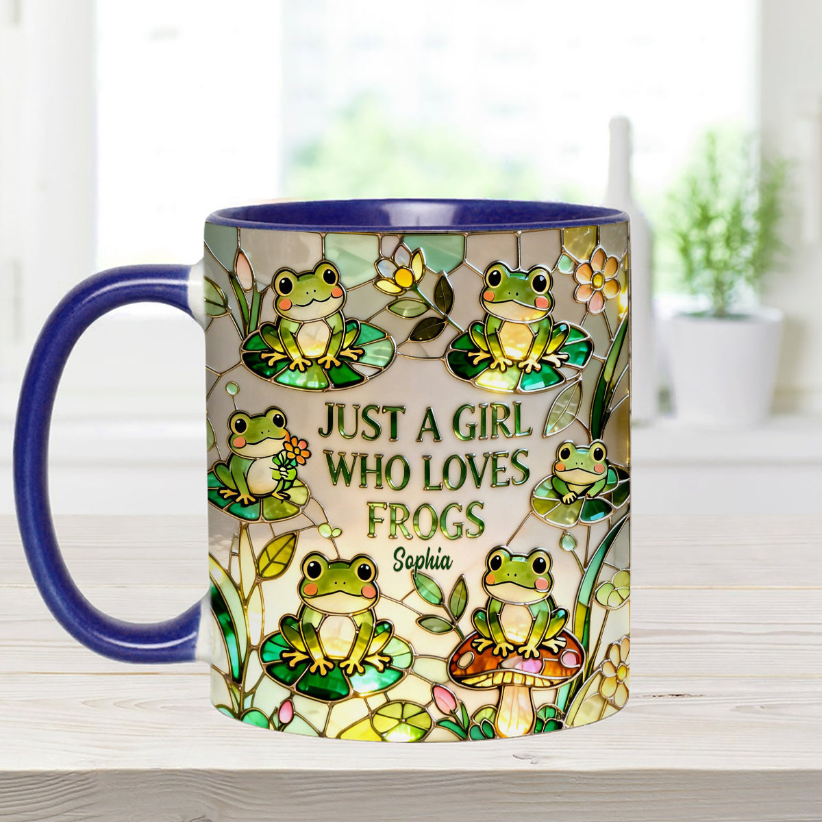 Just A Girl Who Loves Frogs - Personalized Frog Set Accent Mug with Acrylic Stirrers