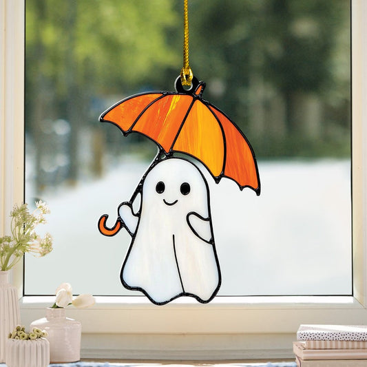 Cute Ghost Holding Umbrella Halloween Window Hanging Suncatcher Halloween Window Hanging Suncatcher Ornament 0924