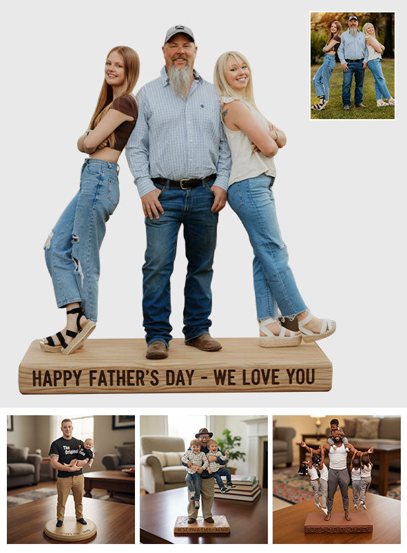 Custom Family Portrait Personalized Figurine Statue - Best Dad Ever Nameplate Trophy - Unique Father's Day Desk Ornament Gift