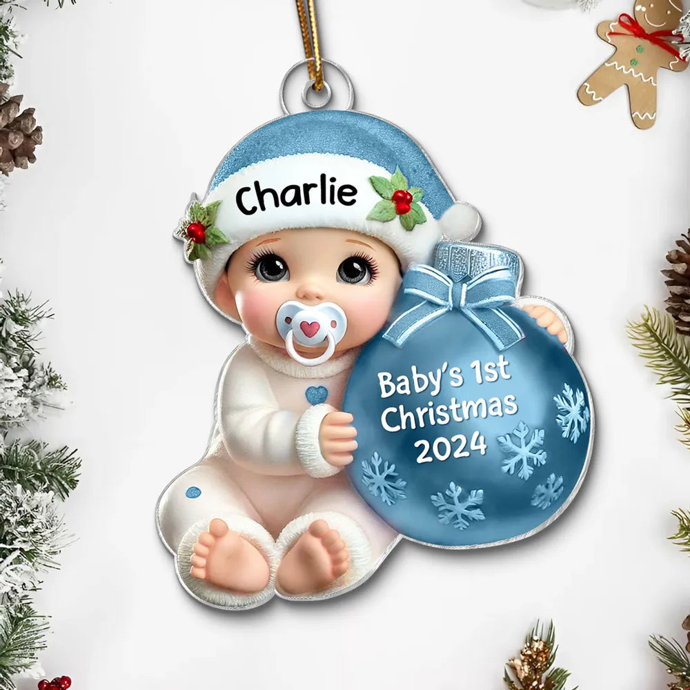 Personalized Acrylic Ornament for Baby's First Christmas, Cute Winter Design, Keepsake Holiday Gift for New Parents