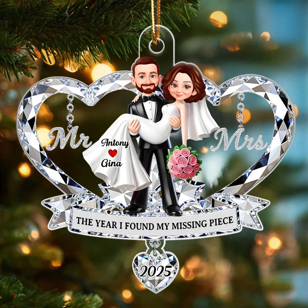 Personalized Acrylic Ornament for Couple, Mr & Mrs Bride in Groom's Arms, Christmas Tree Keepsake Unique Gift