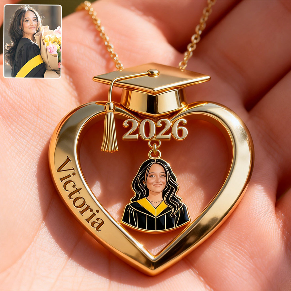 Graduation Class of 2026 - Personalized Graduation Shaped Metal Pendant Necklace