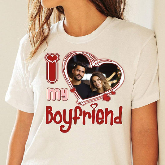 Personalized 'I Love Him/Her' Valentine's Apparel - Choose Shirt, Sweatshirt, or Hoodie with Your Custom Photo