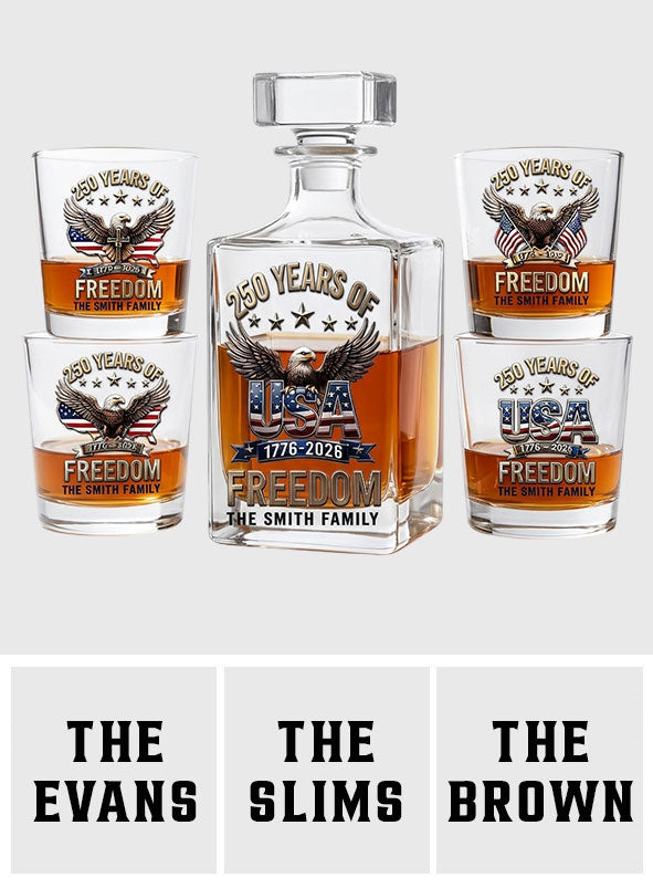 America 250th Anniversary Gifts For Family - Personalized Independence Day/ 4th of July Whiskey Decanter Set