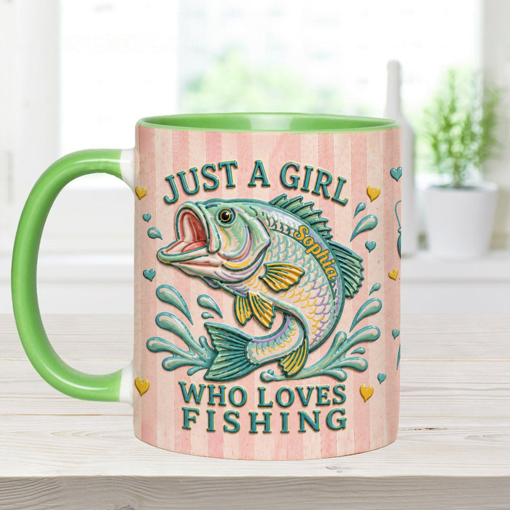 Just A Girl Who Loves Fishing - Personalized Fishing Accent Mug With Gift Box