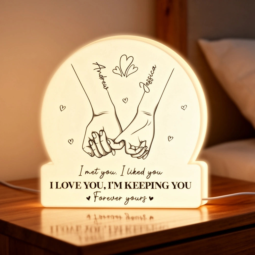 Personalized Acrylic Light Box with Holding Hands Sketch, Warm Glow Bedroom Lamp, Unique Romantic Gift for Couple