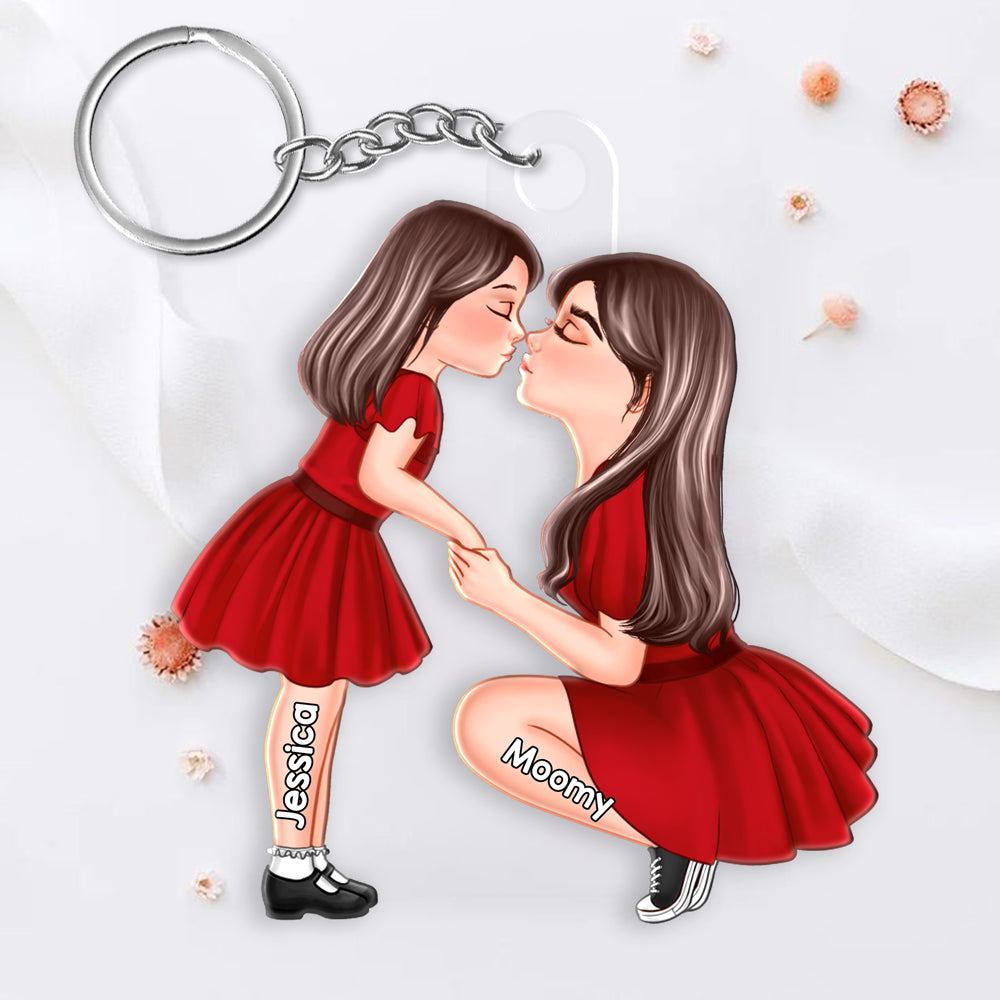 Heartfelt Mother-Daughter Kiss – Custom Acrylic Keychain, Sentimental Gift for Mother or Daughter
