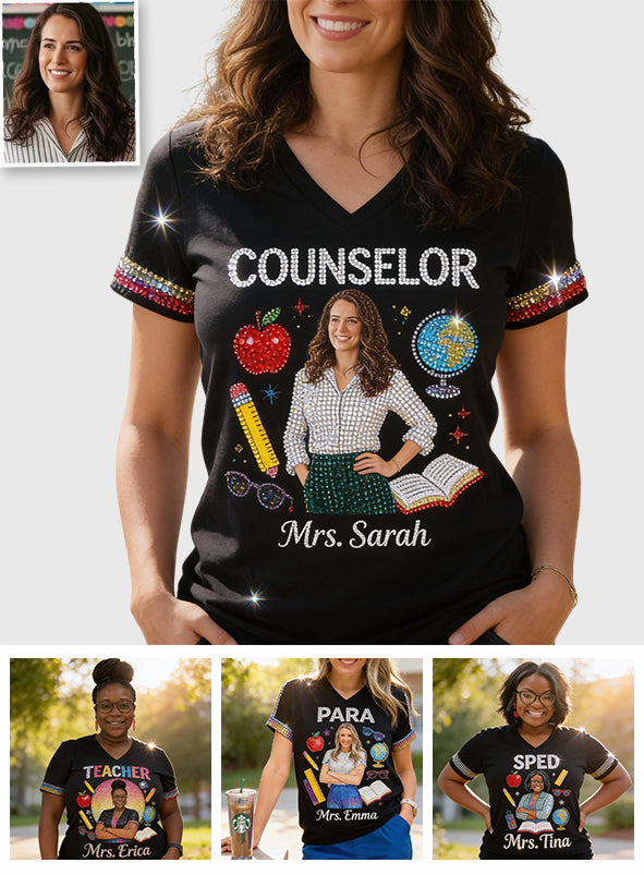 Custom Any Photo Love My Job - Personalized Teacher Fully Printed V-Neck T-Shirt