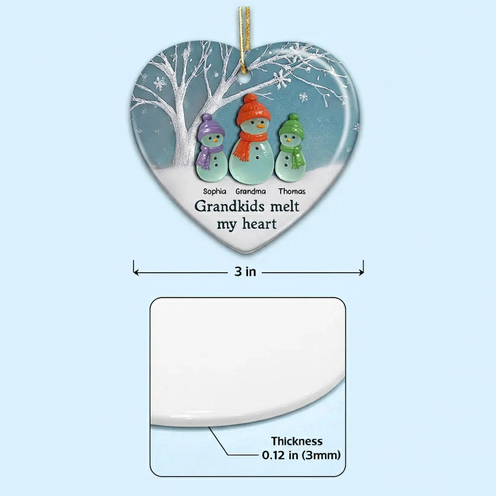 Grandkids Melt My Heart Ceramic Heart Ornament – A Warm Gift for Grandma from Her Grandkids