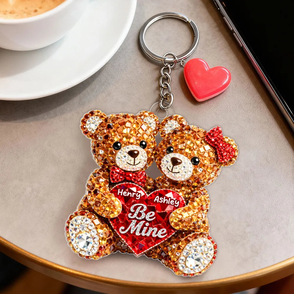 Cute Be Mine Teddy Bear Duo Acrylic Keychain, Personalized Love Charm for Keys or Bag, Sweet Romantic Gift for Couples