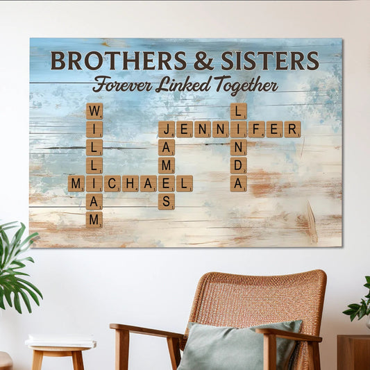 Personalized Brothers & Sisters Poster – Custom Name Crossword Wall Art, Heartwarming Sibling Gift & Unique Home Decor
