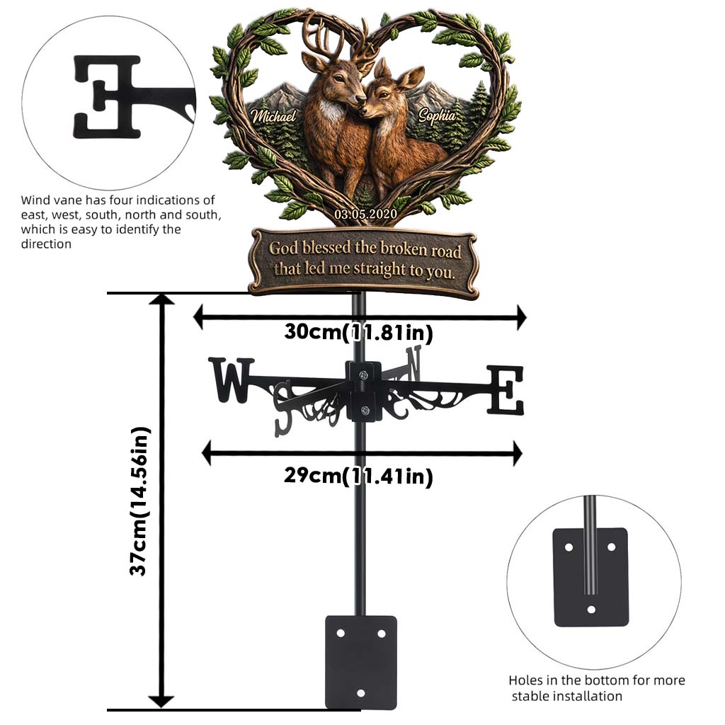 God Blessed The Broken Road - Personalized Couple Weather Vane