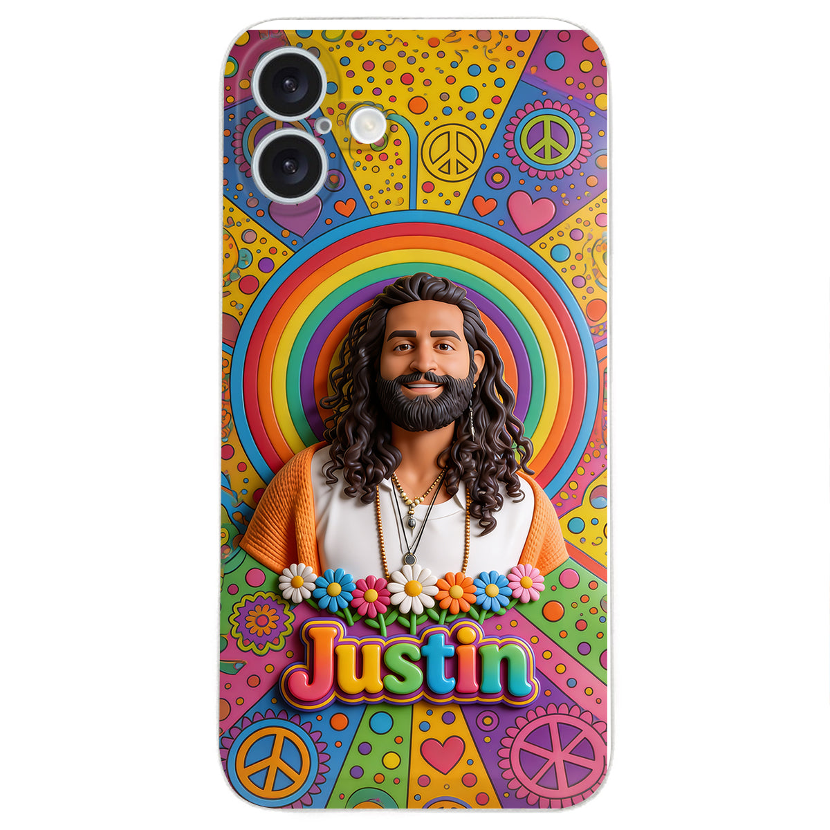 Hippie Theme, Custom From Any Image - Personalized Hippie 3D Embossed Leather Phone Case