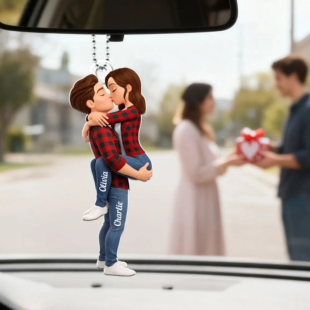 Personalized Kissing Couple Acrylic Car Hanger Cute Rearview Mirror Decor Unique Gift for Him or Her