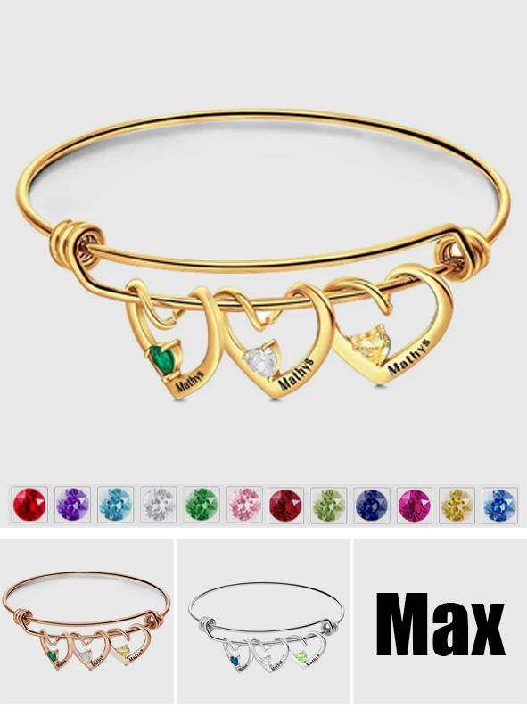 Any Names - Personalized Engraved Heart-Shaped Birthstone Bracelet