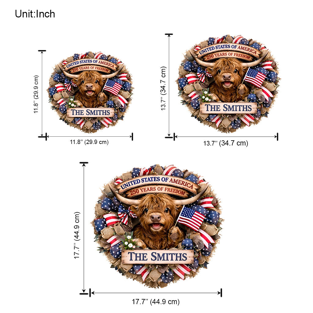 Highland Cow Celebrate 250th Anniversary - Personalized Highland Cow Shaped Wood Sign With Sash