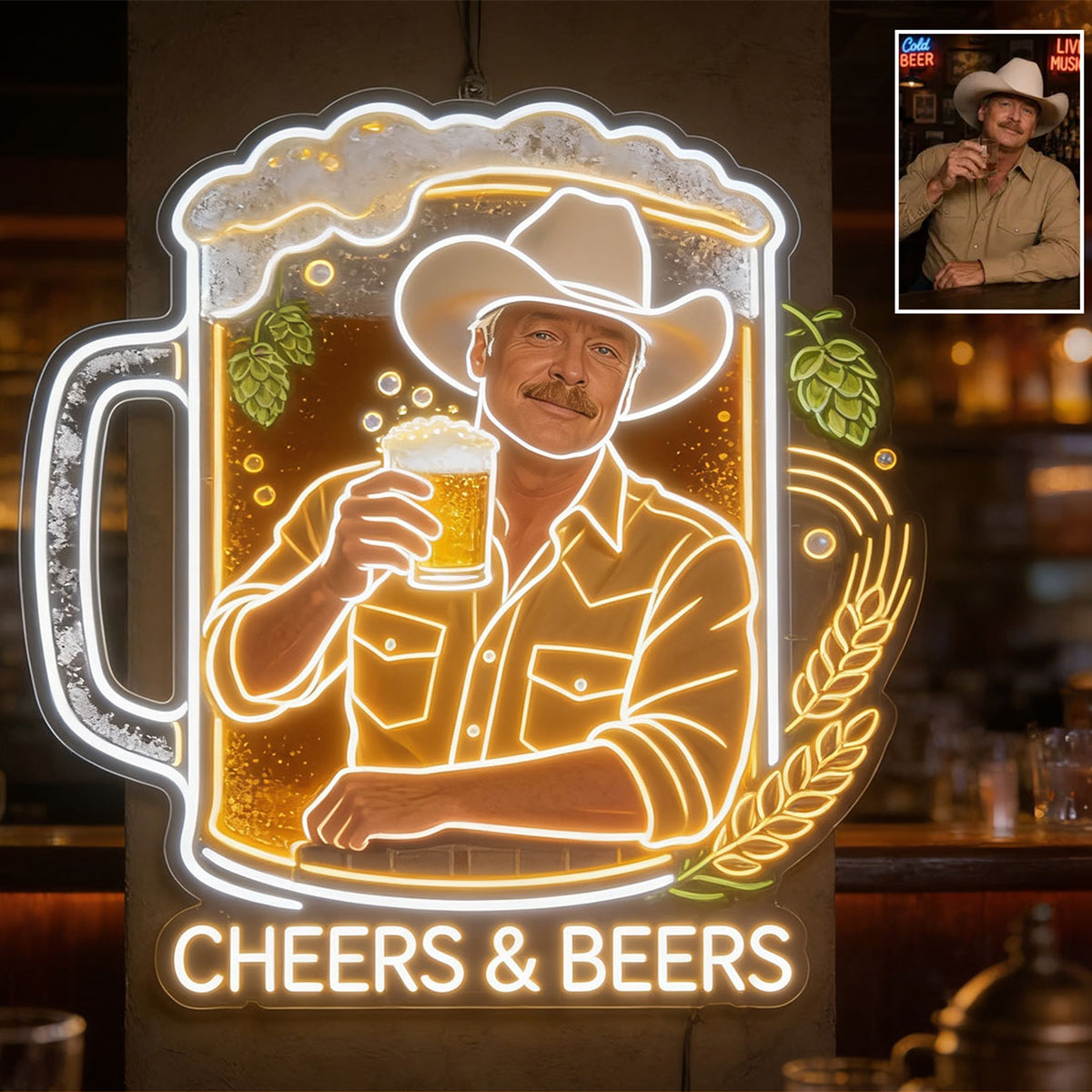 Cheers & Beers, Bar Decoration - Personalized Beer Neon LED Light Sign