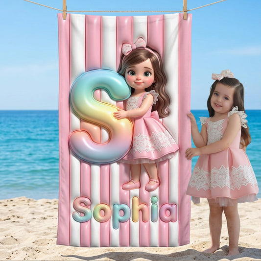 Kids Summer Letter - Personalized Kid Quick-dry Beach Towel/ Bath Towel