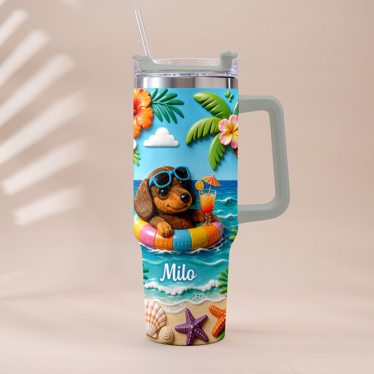 Any Photo Summer Vibes - Personalized Dog Tumbler With Plush Charm
